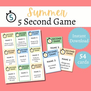 Summer 5 Second Game, Summer Games for Adults, Beach Games Printable, Printable Summer Games