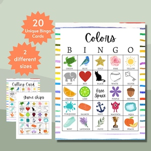 Colors Bingo Cards Bundle, druckbares Farblernspiel für Kinder, Klassenzimmeraktivität