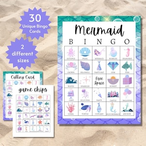 Mermaid Bingo, Under the Sea Party Games, Ocean Bingo, Printable Mermaid Game