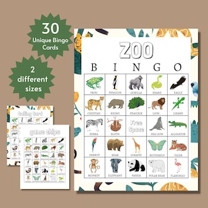 Zoo Bingo, Zoo Animals Game, Animal Bingo, Printable Bingo Game for Kids