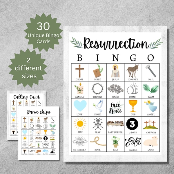Resurrection Bingo, Easter Bingo, Bible Bingo, Easter Games, Printable Easter Activity