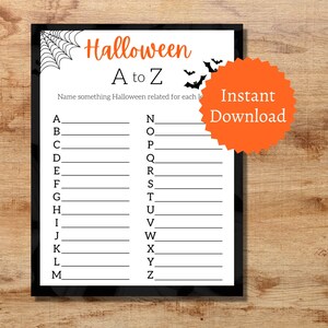 Halloween A-Z Game, Halloween A to Z Race, Halloween Learning Game, October Party Game