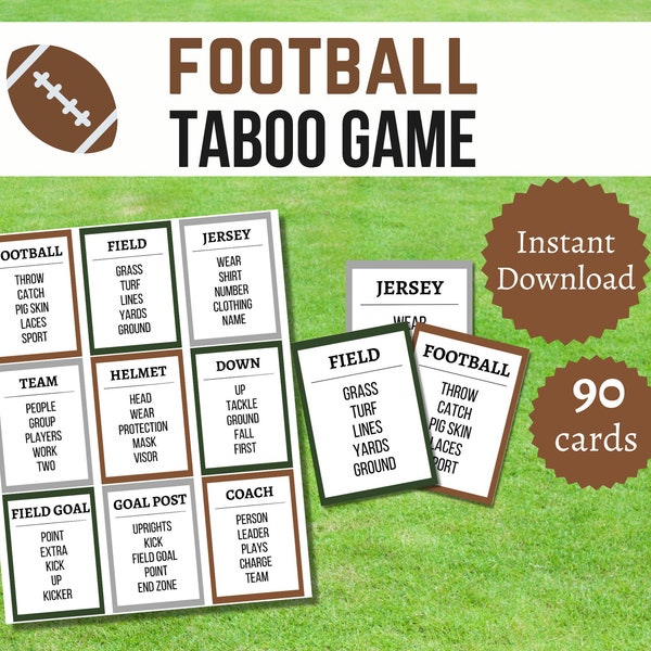 Football Taboo Game, Printable Football Party Game, Football Card Game