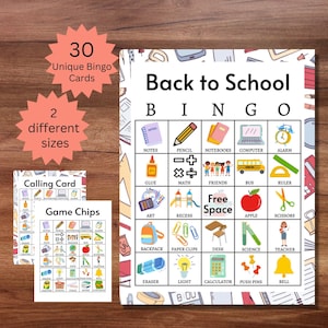 Back to School Bingo, Printable Classroom Activity for Kids, Teens, and Adults, Full and Half Pages