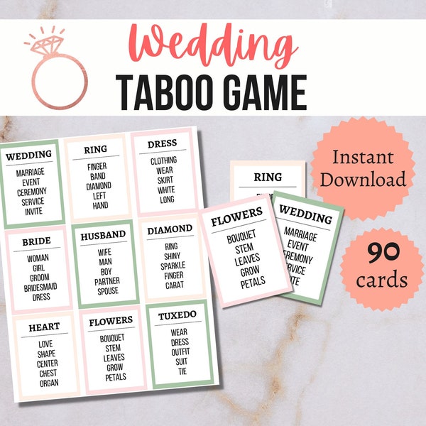 Wedding Taboo Game, Bridal Shower Taboo, Bridal Shower Party Games, Printable Wedding Game