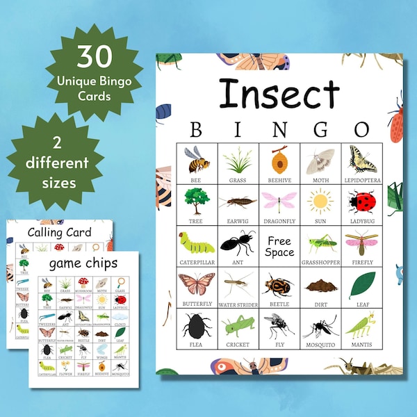 Insect Bingo, Bug Bingo Cards, Insect Games for Kids, Bug Party Game, Insects Learning Game