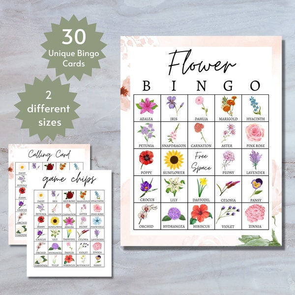 Flower Bingo, Floral Party Game, Flowers Birthday Party, Flower Bingo Cards