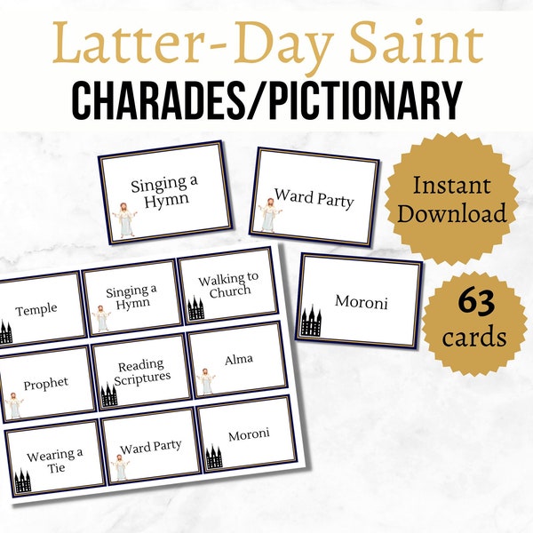 LDS Charades Game, Printable Latter Day Saint Games, LDS Pictionary Cards, LDS Party Games