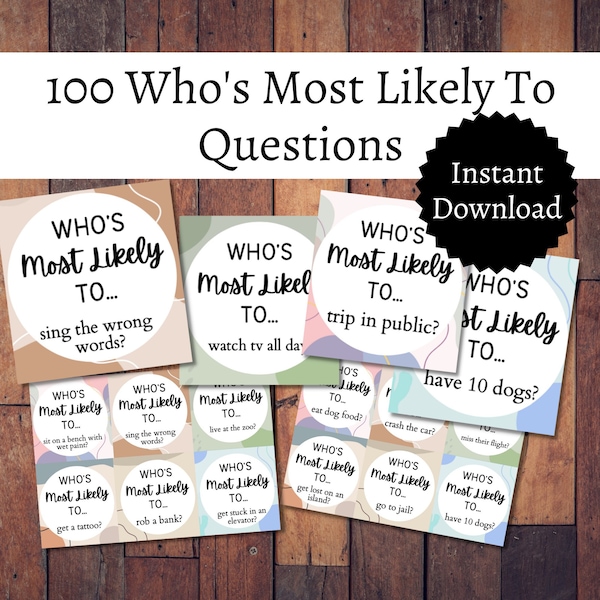 Most Likely To Questions, Printable Who is Most Likely to Questions, Questions for Couples, Family Road Trip Games