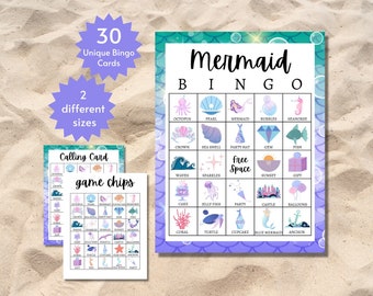 Mermaid Bingo, Under the Sea Party Games, Ocean Bingo, Printable Mermaid Game