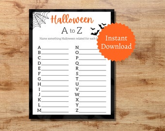 Halloween A-Z Game, Halloween A to Z Race, Halloween Learning Game, October Party Game