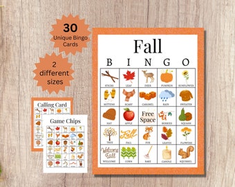 Herbst Bingokarten, druckbares Herbst Partyspiel für Kinder, Jugendliche und Erwachsene
