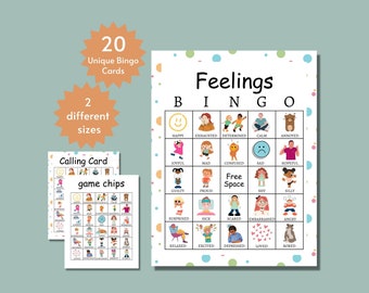 Juego de bingo de sentimientos para niños, juego de aprendizaje de emociones, juego de sentimientos imprimible