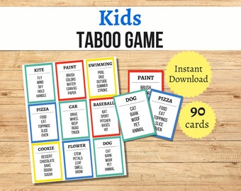 Kids Taboo Game, Printable Taboo Game for Kids, Family Card Games, Kids Forbidden Words