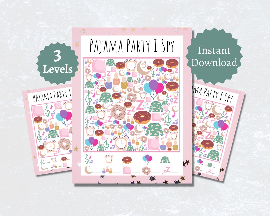 Pajama Party I Spy Game, Pajama Party Games, Slumber Party Games