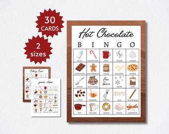 Hot Chocolate Bingo Cards, Printable Holiday Party Game for Kids, Teens, and Adults, Christmas Winter Indoor Activity