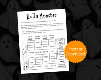 Würfelspiel zum Zeichnen von Monstern, druckbares Halloween-Klassenzimmerspiel, Monsterparty-Aktivität