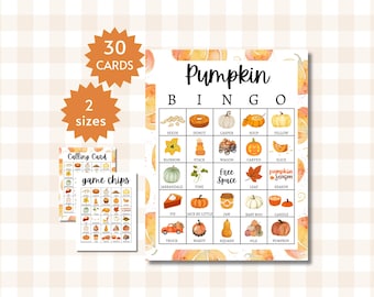 Pumpkin Bingo Cards, Printable Fall Party Game for Kids, Teens, and Adults, Autumn Themed Activity, Includes Full and Half Pages