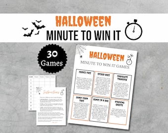 Halloween Minute to Win it Games, October Group Party Games for Kids, Teens, and Adults, Printable Quick Activites