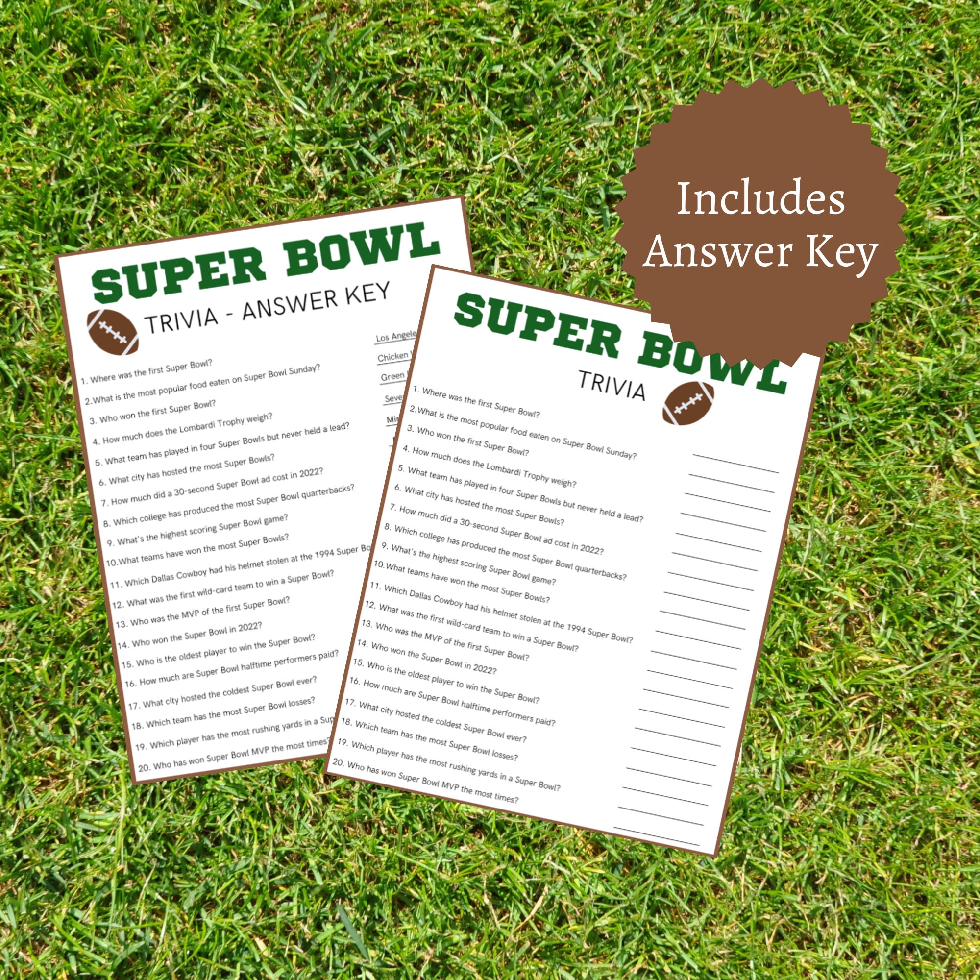 Super Bowl Trivia, Printable Super Bowl Game, Super Bowl Trivia