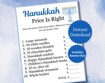 Hanukkah Price Is Right, Printable Hanukkah Game, Hanukkah Party Games