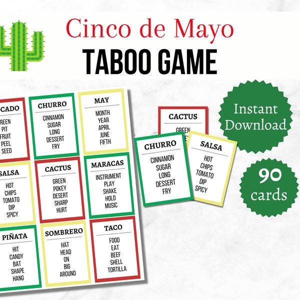 Cinco de Mayo Taboo Game, Printable May 5th Party Game for Kids and Adults