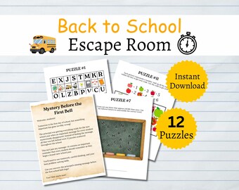 Escape Room zum Schulanfang, druckbares Schulpartyspiel für Kinder, Rätselaktivität für das Klassenzimmer
