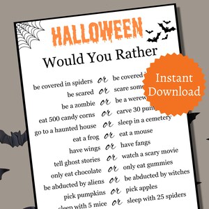 Halloween Would You Rather Game, Printable Halloween Party Game, October Activity for Kids