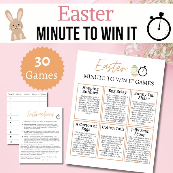 Easter Minute to Win it Bundle, Printable Easter Party Game for Kids, Teens, and Adults