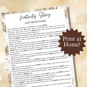 Nativity Story Left Right Game, Christmas Bible Game for Kids and Adults, Right Left Christmas Game Printable, Church Gift Exchange Activity