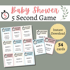 Baby Shower 5 Second Game, Printable Baby Shower Party Activity for Kids, Teens, and Adults, Fast Answers Trivia Cards