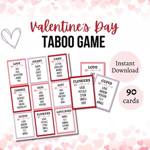 Valentinstag Tabu Spiel, druckbare Valentinstag Party Spiel für Kinder, Jugendliche und Erwachsene, Familienaktivität im Februar