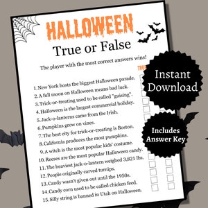 Halloween True or False, Printable Halloween Party Game for Kids, Teens, and Adults