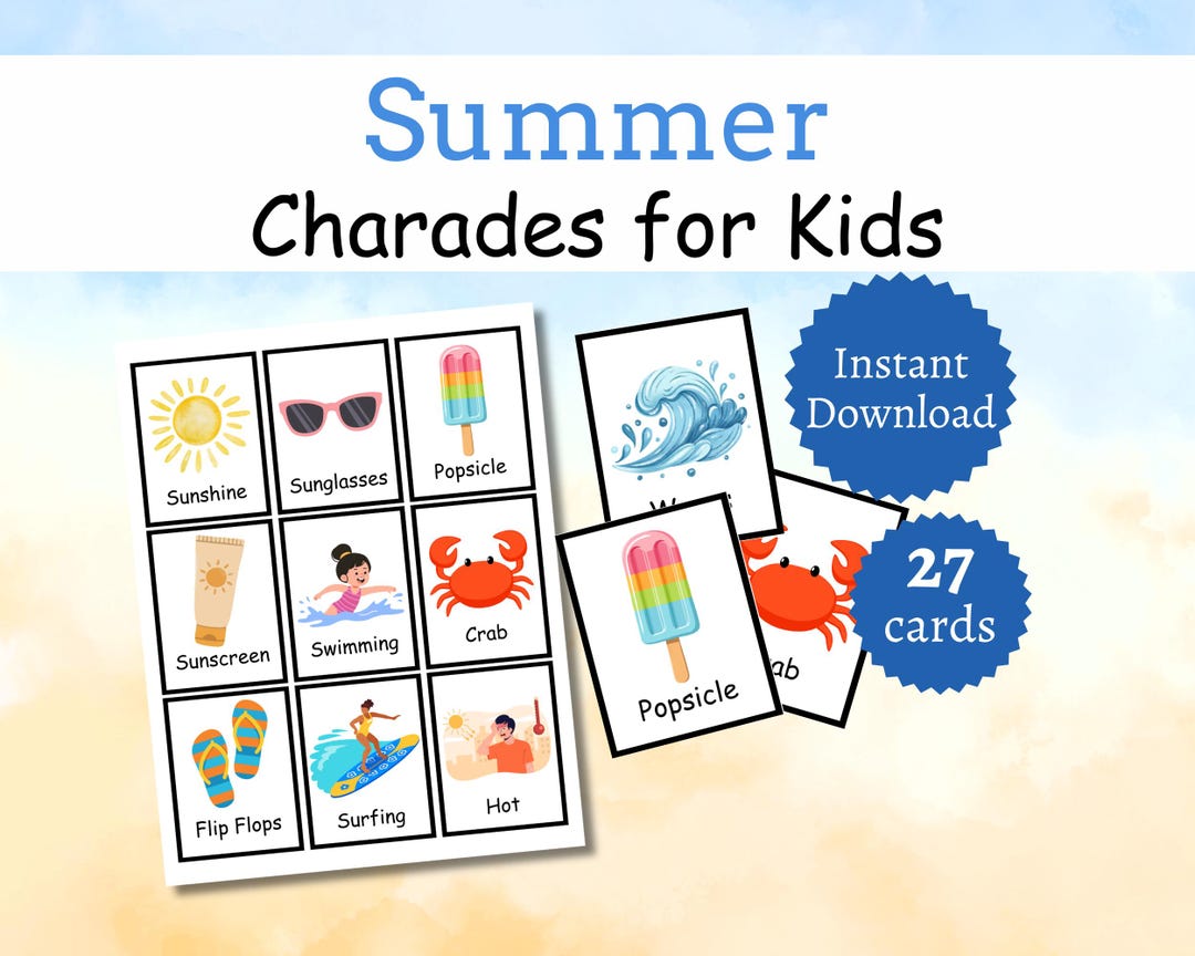Summer Charades for Kids, Printable Summer Game - Etsy