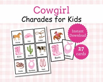 Cowgirl Charades Cards, Printable Cowgirl Party Game for Kids
