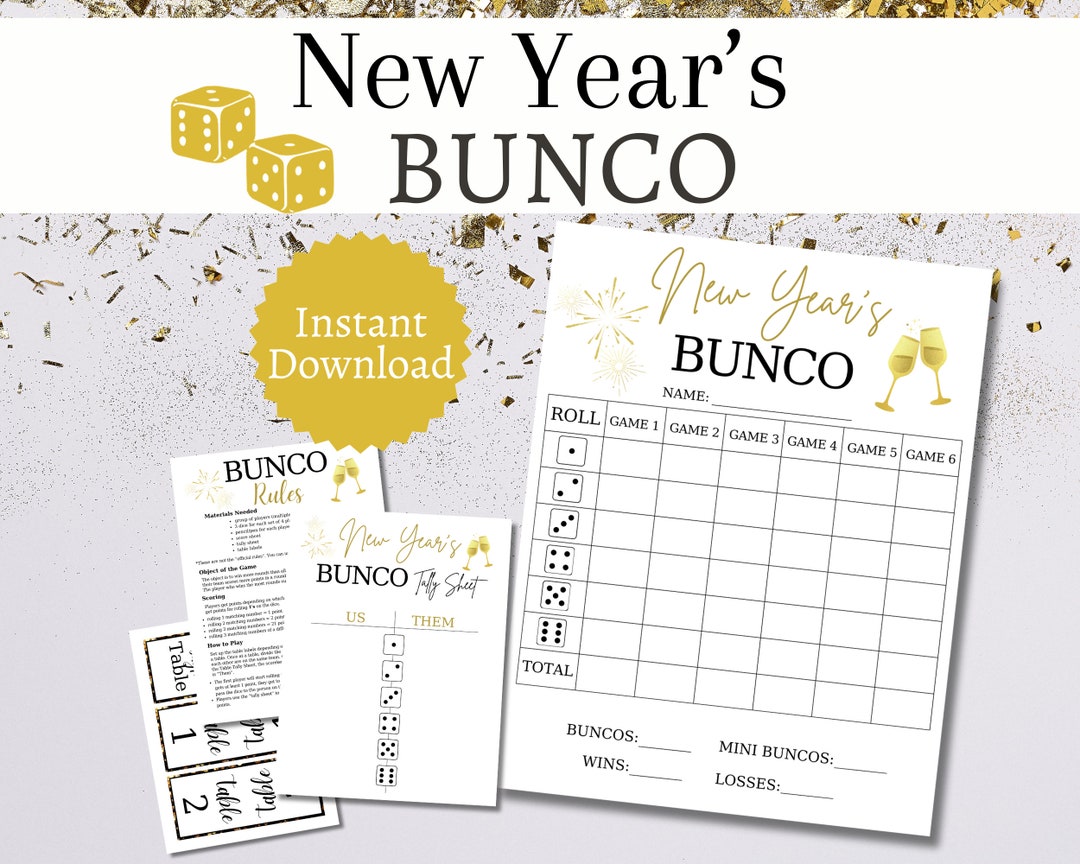 New Year's Eve Bunco Bundle, Printable Holiday Party Game, Dice ...