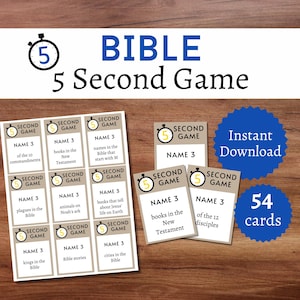 Bible Five Second Game, Printable Bible Game for Kids, Teens, and Adults, Christian Trivia Activity Cards
