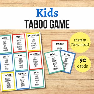 Kinder Tabu Spiel, druckbares Familien Kartenspiel, einfache und lustige Aktivität für Kinder, verbotene Wörter