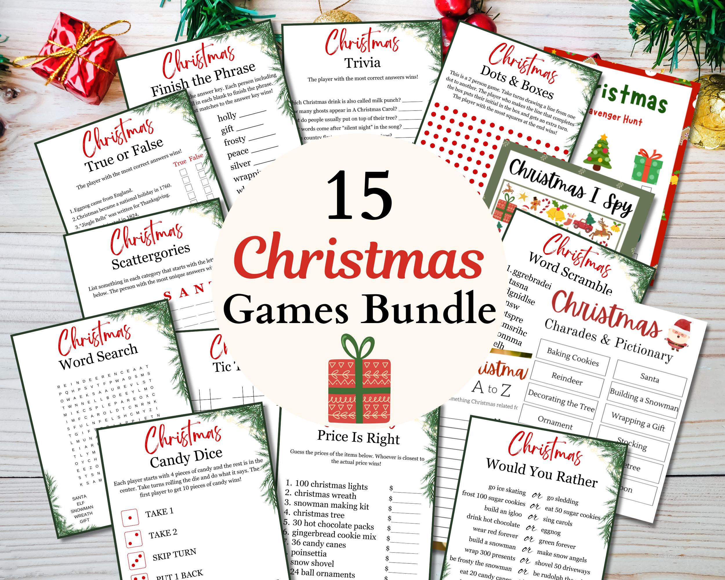 Christmas Games Bundle, Printable Holiday Activities for Kids, Teens