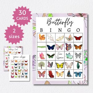 Butterfly Bingo Cards, Printable Birthday Party Game for Kids, Insect Activity, Includes Full and Half Pages