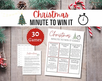 Christmas Minute to Win It Game, Printable Holiday Party Games for Kids, Teens, and Adults, Easy December Family Activity