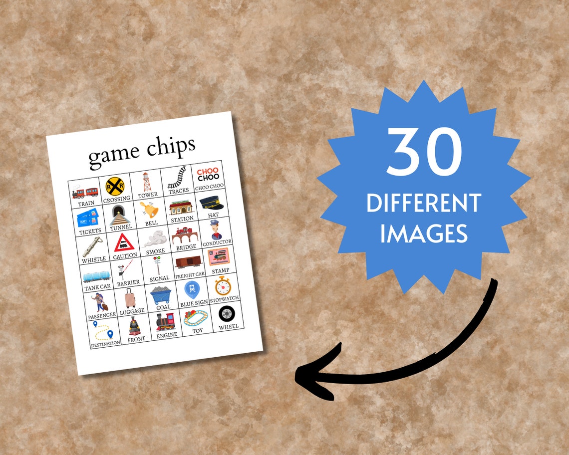 Train Bingo Cards, Printable Railroad Party Game for Kids, Teens, and