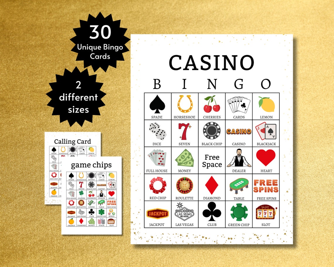 Casino Bingo Cards, Printable Las Vegas Party Game for Kids, Teens, and ...