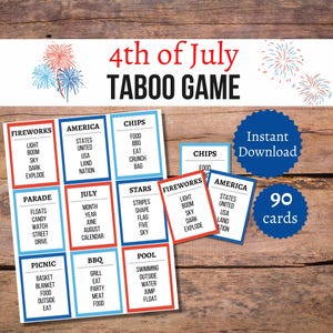4th of July Taboo Game, Printable Fourth of July Family Party Game, Fun Independence Day Activity