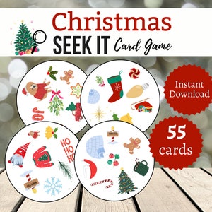 Christmas Seek It-kaartspel, afdrukbaar decemberfeestspel voor kinderen, tieners en volwassenen, I Spy-vakantieactiviteit
