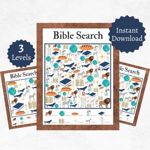 Búsqueda y descubrimiento bíblico, juego bíblico imprimible para niños, páginas de actividades cristianas, incluye clave de respuestas.