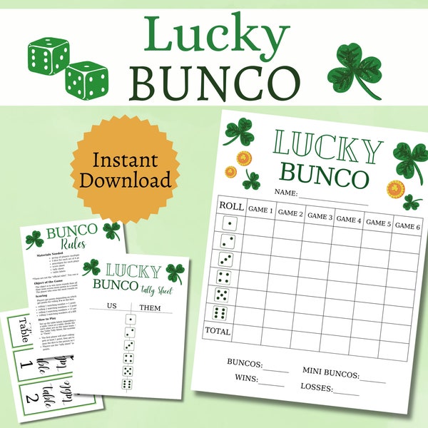 St. Patrick's Bunco, Printable Lucky Bunco Bundle, Saint Patricks Day Games for Groups