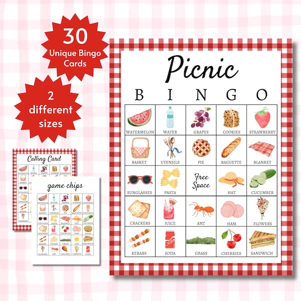 Picnic Bingo Cards, Printable Summer Party Game for Kids, Teens, and Adults