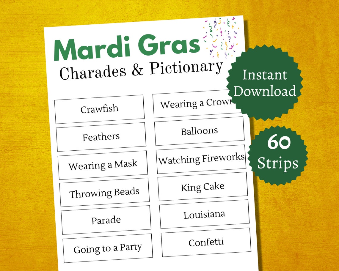 Mardi Gras Charades, Printable Mardi Gras Party Games for Kids, Teens ...
