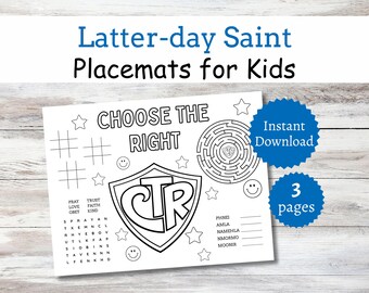 LDS Coloring Placemat for Kids, Printable Latter-day Saints Church Activity, Includes 3 Pages
